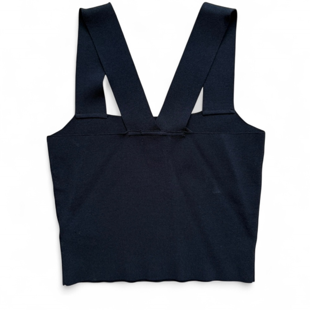 Black Knit Crop Tank Top Wide Strap V Back Structured Stretch Chic Y2K Small XS - Picture 2 of 2